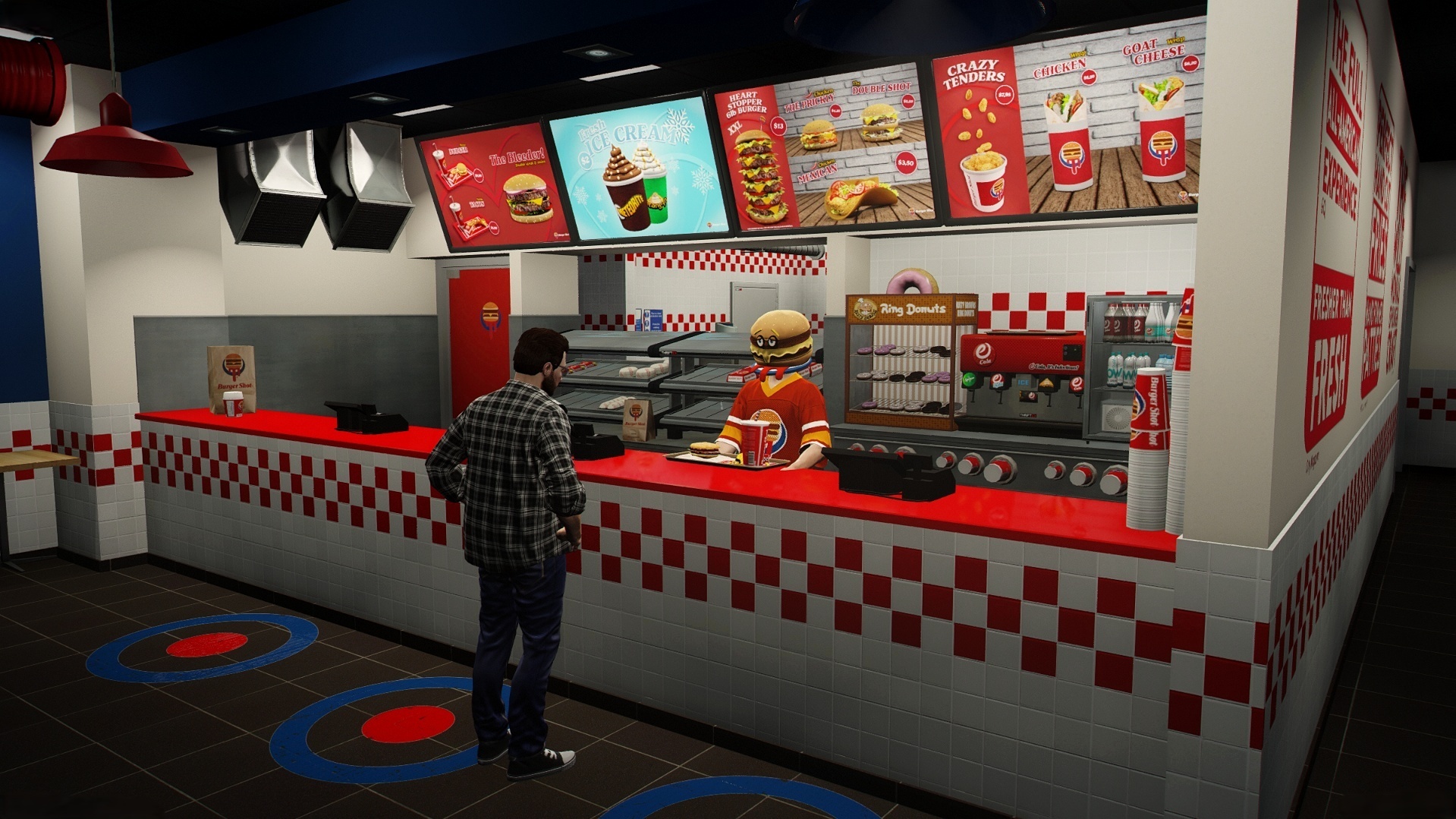 Customers gathered at the Burger Shot diner during a busy evening